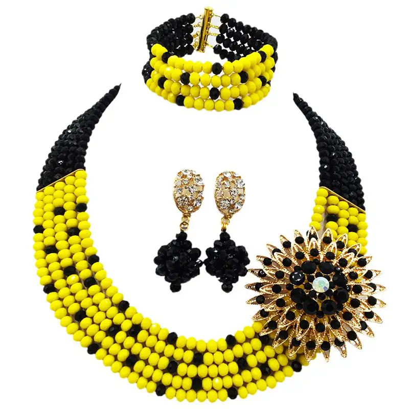 

Gorgeous Black Opaque Yellow Crystal Beads Necklace Sets Anniversary Gift for Women 5C-SZ-05