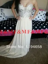 2016 neue Ankunft Sexy Lange Prom Kleider Beige Chiffon Sweetheart Perlen Kristall Formale Abendkleider Mit Zug F & M1115