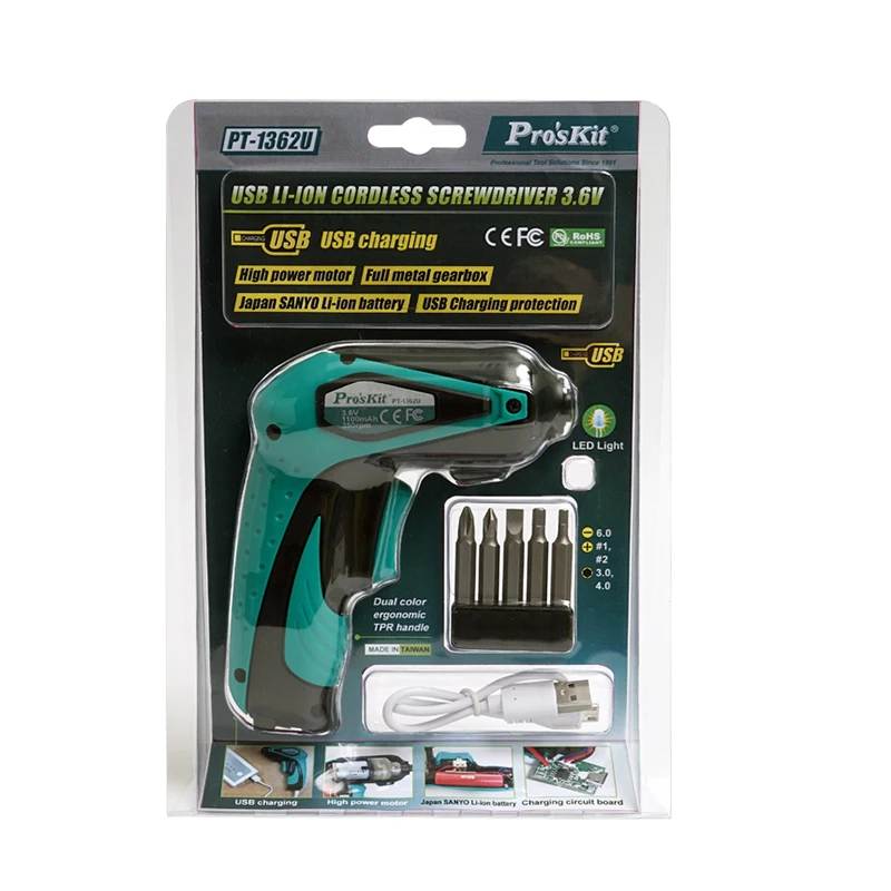 

Pro'kit PT-1362U 3.6V Li-ion USB Li-ion Cordless Electric Screwdriver Power Tools