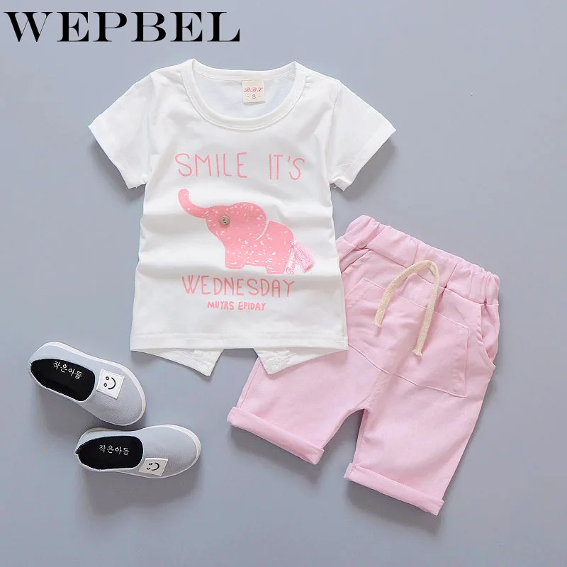 WEPBEL/Одежда для маленьких мальчиков и девочек из 2 предметов комплект одежды для детей с рисунком слона, хлопковая футболка+ штаны