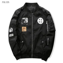 FALIZA 2018 New Spring Bomber Jacket with Hip Hop Patch Designs Fashion Men Slim Fit Pilot Bomber Jacket Coat Plus Size 4XL JK-S
