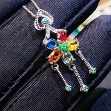 Красочное Сапфировое Ожерелье Подвеска 0.35ct* 5 шт драгоценный камень натуральный Настоящее sapphire925 серебро# J18122802