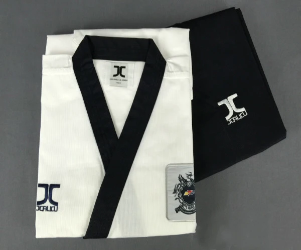 

J-CALICU taekwondo dobok Adults Children Male Taekwondo Poomsae clothes cool cotton striped genuine for have Dan persons karate