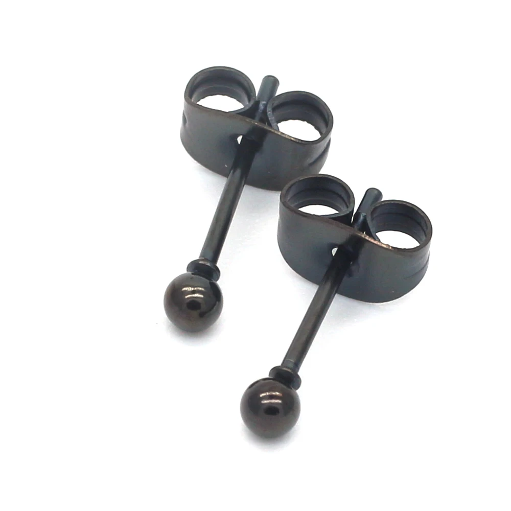 Preto pequenas bolas 2mm a 8mm parafuso prisioneiro brincos 316l aço inoxidável ip chapeamento nenhum desvanece-se alergia livre