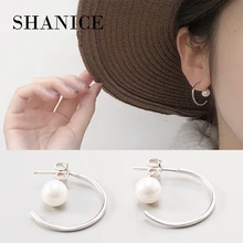 SHANICE, новые жемчужные серьги, 925 пробы, серебряные ювелирные изделия, натуральный пресноводный жемчуг, геометрические серьги-гвоздики в лунном стиле для женщин, подарок