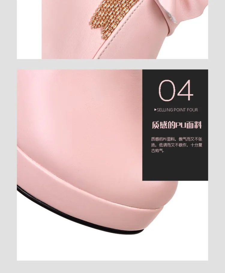 31_2016 Autumn Korean Womens Pink Dress Booties Shoes Princess Bow High Heels Black And White Platform Ankle Boots For Winter