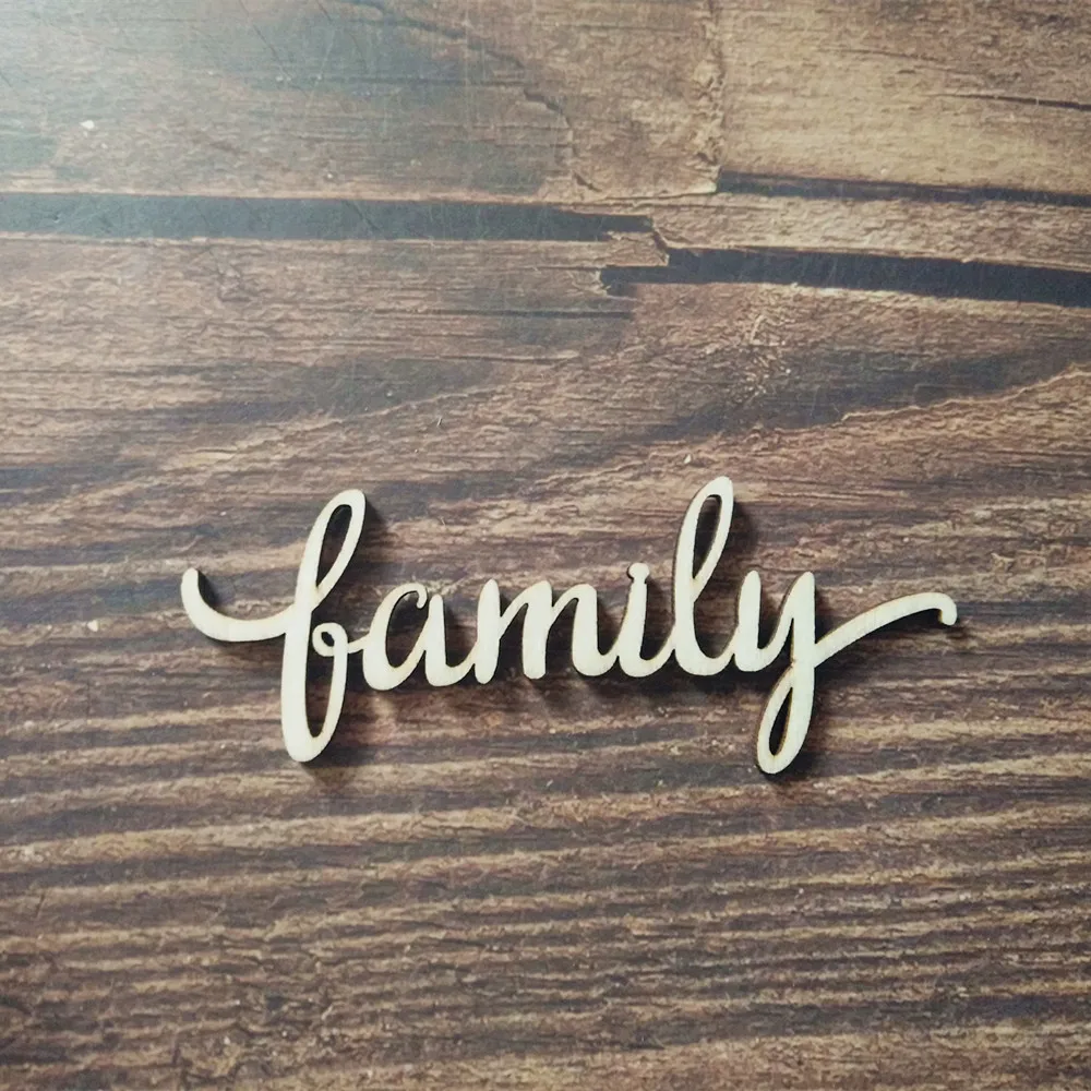 Family Script Sign with Hearts Wooden Laser Cut mdf Craft Shapes