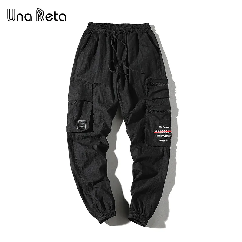 Una Reta, уличная одежда, мужские штаны, новинка, хип-хоп, на молнии, с карманами, брюки для бега, мужские, высокая мода, повседневные, с эластичной резинкой на талии, мужские спортивные штаны - Цвет: Черный