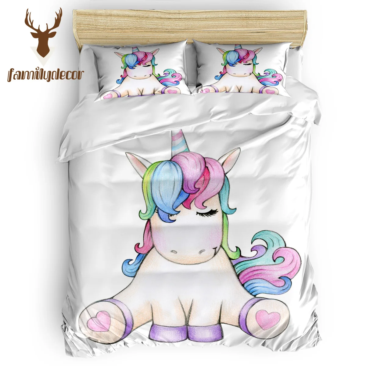 

Familydecor Cartoon Unicorn Cute 4 Pcs Comforter Cover Set Fore Machine Washable All Comforter Sets Living Room Flat Sheet
