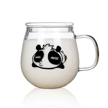 Kawaii Чашка с пандой высокое качество Стекло стаканчик с крышкой для кубиков льда Кофе кружка Портативный термобутыль для воды жаростойкий завтрак чашки для молока и чая