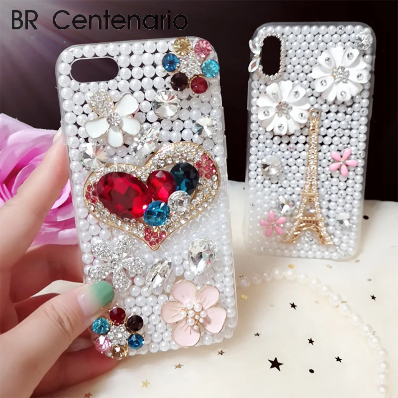BR Сентенарио Bling Crystal Pearl Rhinestone чехол для телефона iPhone 6 S 7 8 X мягкий TPU samsung s9 S8