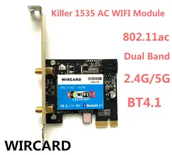 Новый WLAN 2-в-1 wr-135 убийца Беспроводной 1535 802.11 a/b/g/n/ AC + Bluetooth 4.1 PCI-EX1 Wi-Fi сетевой карты 867 Мбит/с для рабочего стола