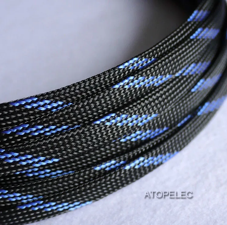 2 м 8 мм в ширину 5/1" плотный Плетеный ПЭТ расширяемый кабель оболочка провода черный/красный/желтый/зеленый/синий/фиолетовый/серый/белый/прозрачный - Цвет: Black Blue