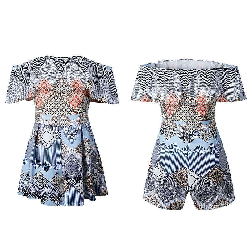 Sexy Slash Neck Print Women Jumpsuits Short Ruffles Indie Folk Female Rompers 2019 Summer Style Bottoms Casual Beach Clothing Sexy Slash Neck Print Women Jumpsuits Short Ruffles Indie Folk Female Rompers 2019 Summer Style Bottoms Casual Beach Clothing
