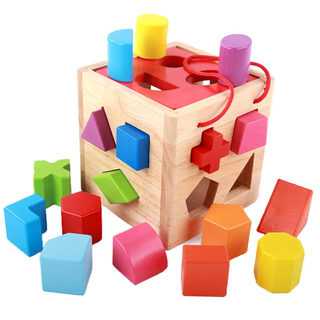 

Kids Wooden Shape Sorting Cube Educational Montessori Toys Gift for Toddler