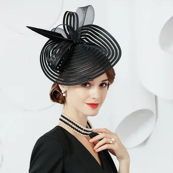 

Elegant Ladies Fascinators Race Kentucky Derby Wedding Women Hats Cocktail Party headpiece with Satin Flower Feather Headwear