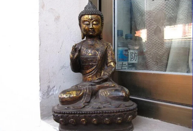 

fast shipping USPS to USA S0348 16"Tibet Temple Classical Old Bronze Dragon Sakyamuni Tathagata Buddha Statue