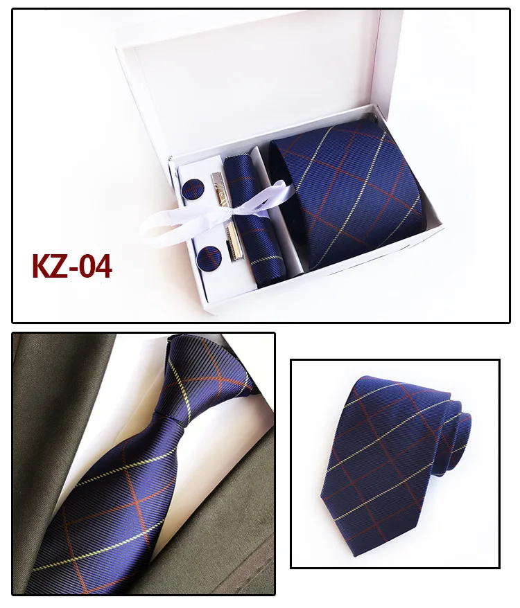 3,35 дюймов(8 см) широкие клетчатые классические мужские галстуки свадебные модные вечерние Мужской галстук, носовой платок, булавка и запонки, Подарочная коробка Упаковка