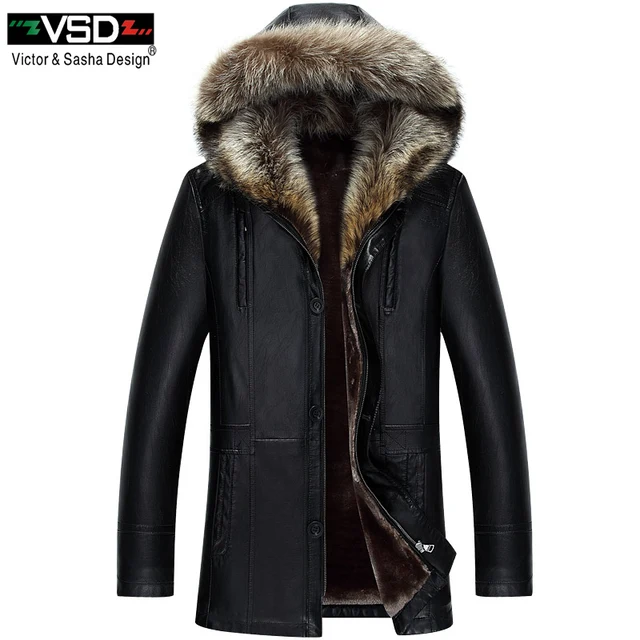 VSD 2018 большой Размеры XXXL зимняя куртка из искусственной кожи шляпа Утепленная одежда кожаные пальто Для мужчин; высокое качество с капюшоном куртка из искусственной кожи пальто VS129