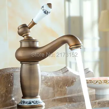 

Free Shipping Deck Mounted Antique Brass Bathroom Faucet Single Ceramic Handle Ceramic Holder Basin Sink Mixer Tap A-011