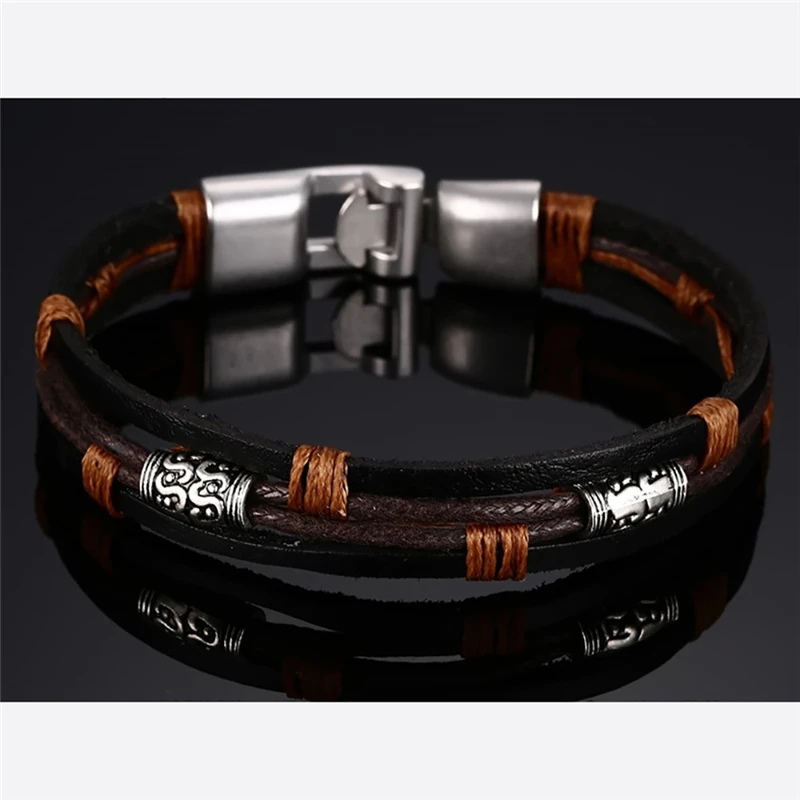 

ROMAD Multilayer Leather Bracelet Men Men Wrist Band Braided Rope Chain Bracelets & Bangles Valentine's Day Bracelet R3