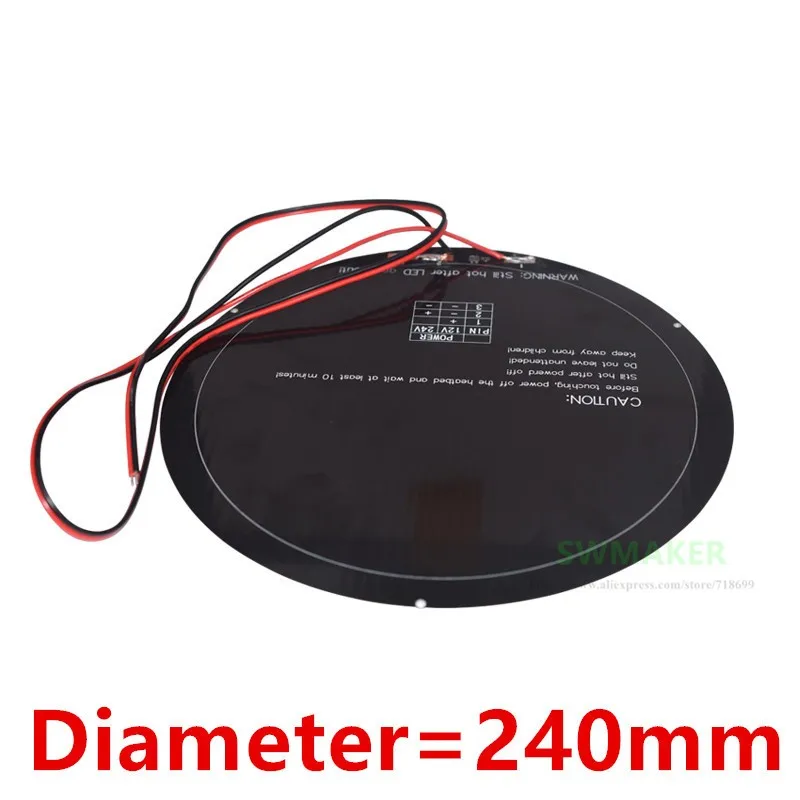 Diameter 240mm Kossel 3D printer heatbed with Welded cable 12V 140W aluminum substrate MK3 round hot bed |
