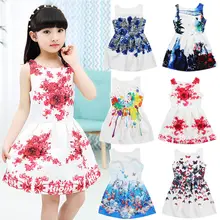 Цветочные ползунки для девочек платье без рукавов с цветочным принтом для принцесс Для летних вечеринок платье для больших детей одежда От 5 до 11 лет