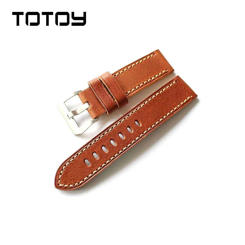 Totoy Итальянский растительного дубления кожи Ремешки 20 мм 24 26 Для мужчин Ретро