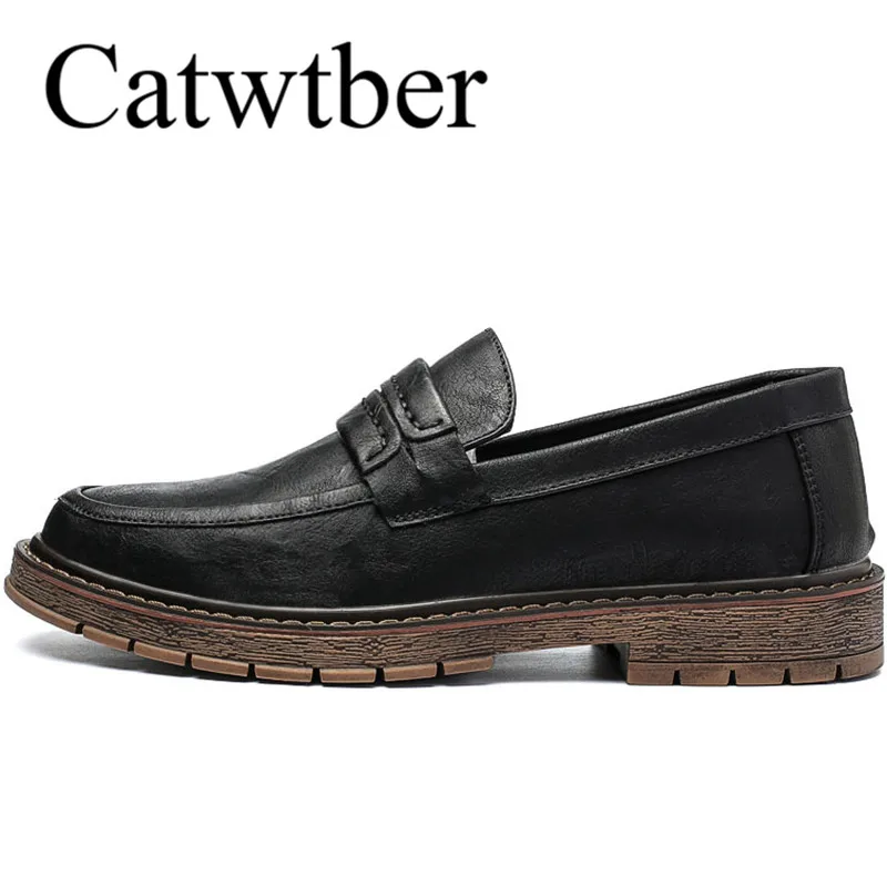 

Catwtber Boat Loafers Leather Black Brown Casual Shoes Male Office Spring Autumn Mans Boat Shoes Breathable Without Laces Men
