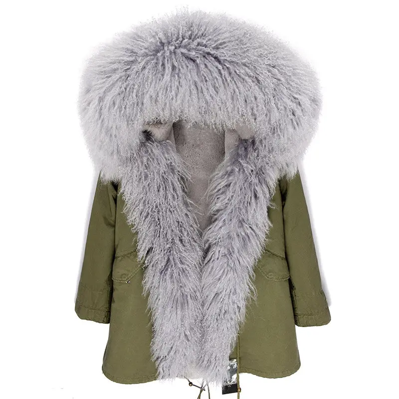 OFTBUY, зимняя женская куртка, пальто из натурального меха, длинная парка, воротник из натурального меха монгольской овцы, Толстая теплая верхняя одежда с капюшоном, уличная одежда