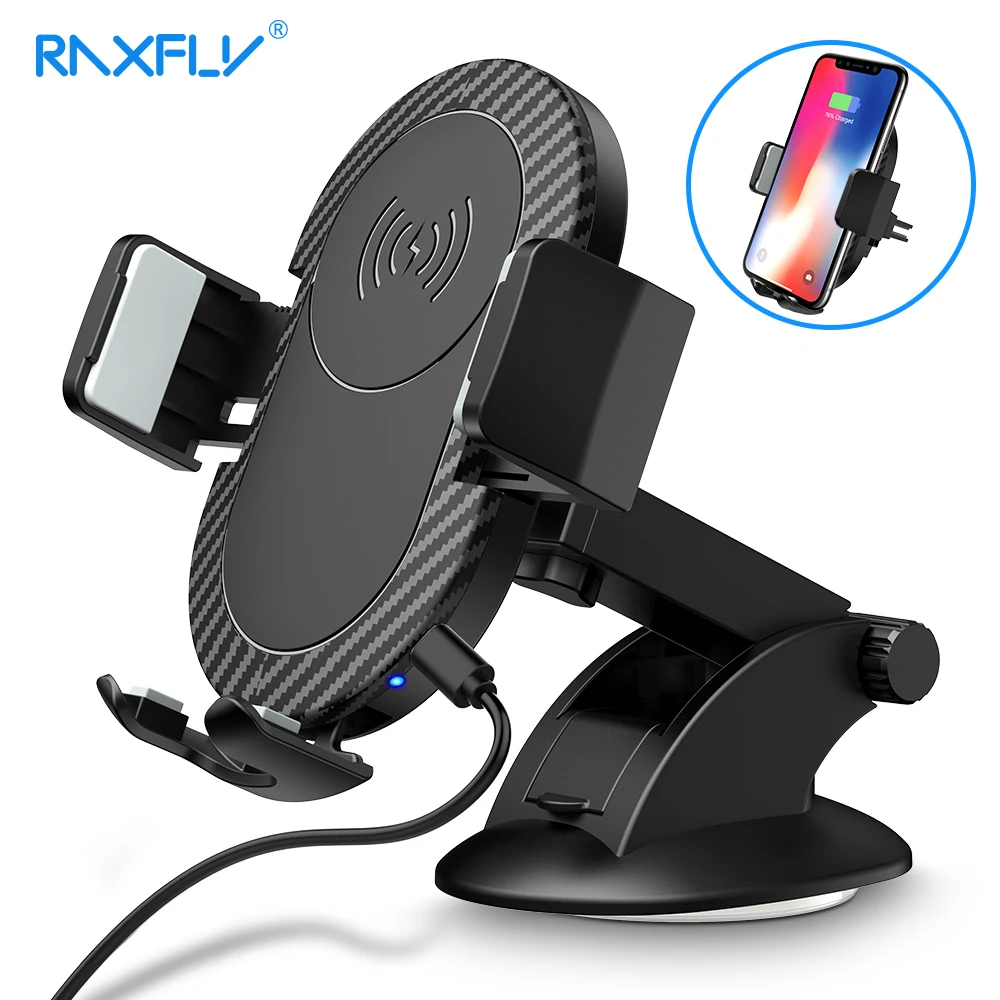 RAXFLY سيارة لاسلكي شاحن سامسونج ملاحظة 9 8 S9 S8 S7 S6 فون X 8 XR XS ماكس سيارة لاسلكية شاحن الهواء تنفيس سيارة حامل هاتف