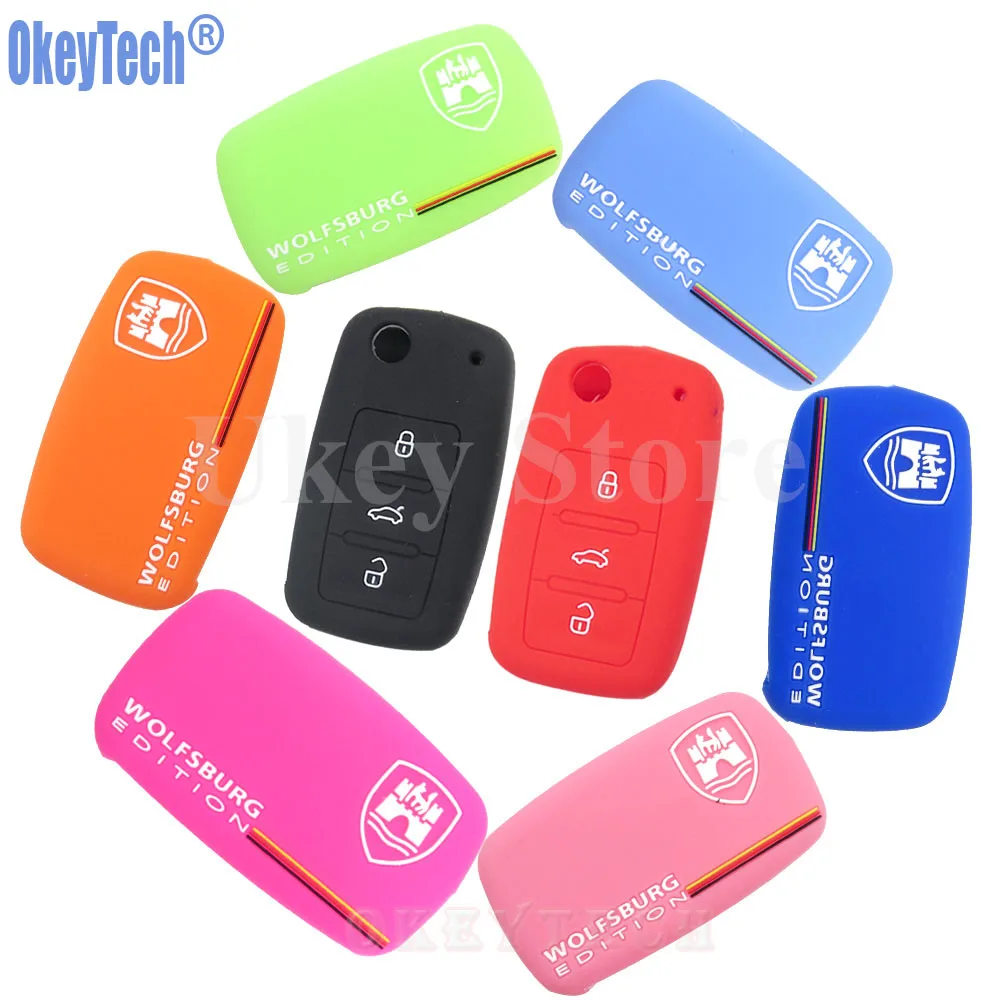 OkeyTech Silicone Key Holder 3 Buttons for VW VOLKSWAGEN Wolfsburg Edition Flip Remote Key Protector Cover Case Free Shipping