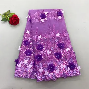 

New Arrival African Appliqued Tulle Lace Fabric Wholesale African Party Laces 2017 Popular 3D Rose Beaded French Lace FabricsH27