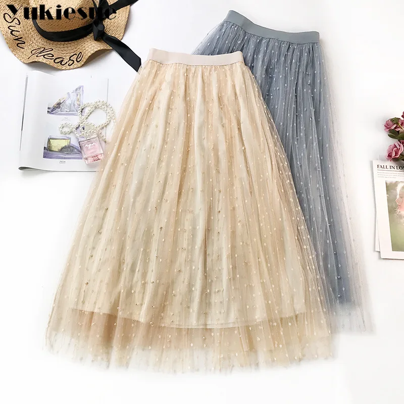 

Boho high waist tulle skirt Women's skirt skirts woman fashion 2022 womens jupe femme beading long skirt maxi pleated skirt