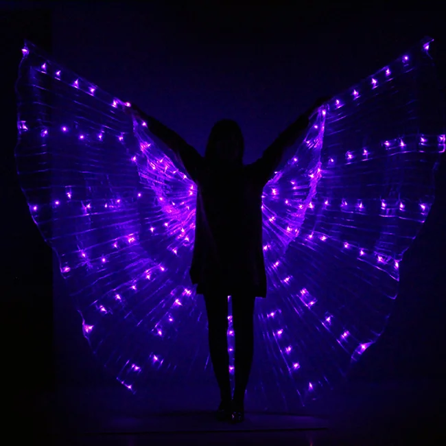Женская Одежда для танцев светящийся с крыльями для танца живота танцевальный крыло костюм для восточных танцев s vlinder vleugels alas isis wings - Цвет: Purple