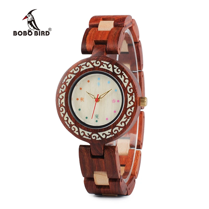 

BOBO BIRD P15 Redsandalwood Wooden Watches Women Special Design Dial Ladies Quartz Watch in Wooden Box