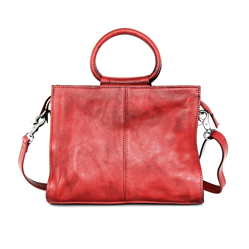 

Hand Painted Vintage Style Woman Work Purse Genuine Leather Zipper Closure Female Medium Hand Bag Cowhide OL Lady Shoulder Bag