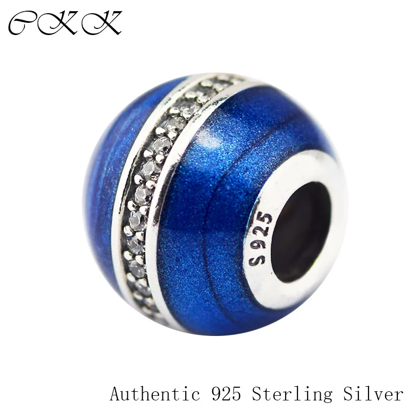

Orbit Beads 100% 925 Sterling Silver Blue Enamel & Clear Cz Charm Beads for Jewelry Making Fit Bracelets Diy Fine Jewelry PF639