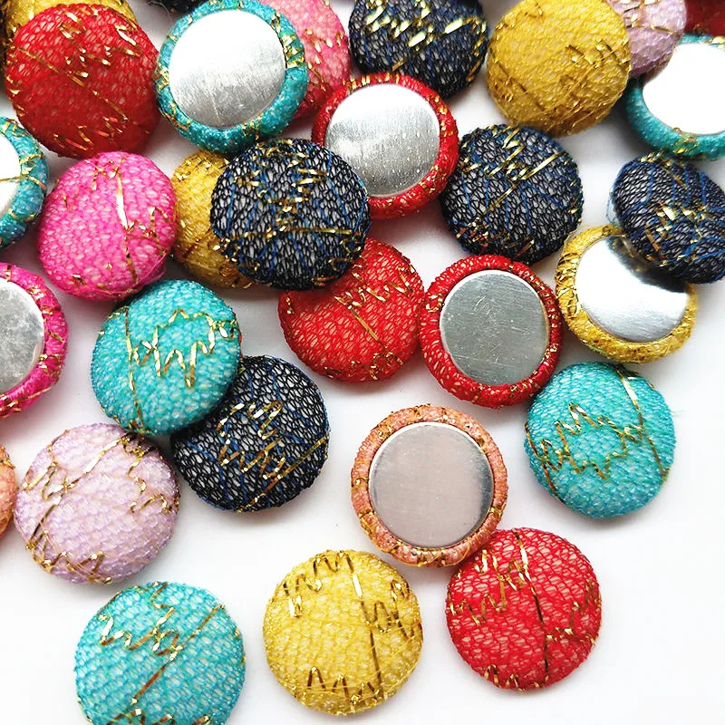 

50pcs/lot 15mm mix color Fabric Covered Button Flatback No Hole To Sew Craft Flower Center