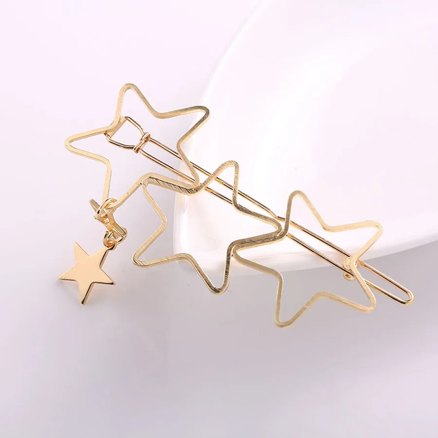 1Pcs Gold 3 Stars Hair Clip Girls Hairpin Princess Women Simple Hair Styling Accessories Hairpins Women Braiding Styling Tool