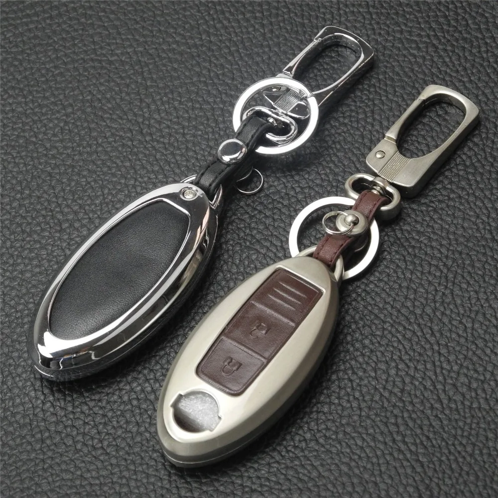 

Remote 2 Bttns Zinc Alloy+Leather Keychain Cover Case For Nissan 350Z Almera Altima Armada Cefiro Cube Juke Livina March Maxima