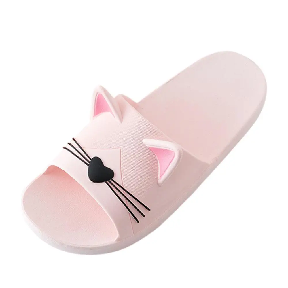 Лидер продаж; летние шлепанцы для ванной; Милые мужские и женские домашние тапочки для помещений с рисунком кота; домашняя обувь; пляжные сандалии - Цвет: Розовый