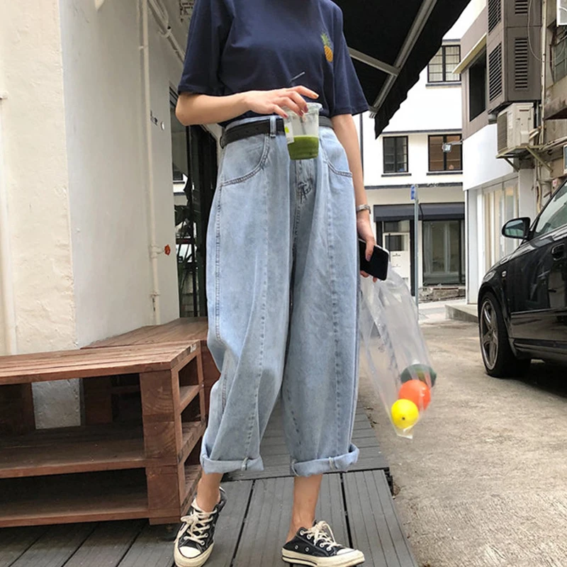 

Women Summer Loose Wide Leg Denim Pants High Waist Jeans 2019 Female Loose Wide Leg Trousers Vintage Ladies Slim Jeans