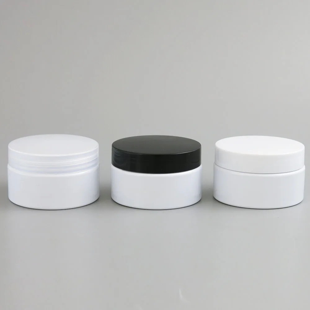 

24 x 100g Empty White Cosmetic Cream Containers Cream Jars 100cc 100ml for Cosmetics Packaging Plastic Bottles With Plastic Cap