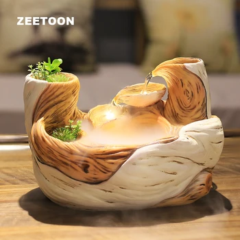 

110V-240V Resin Water Fountain Feng Shui LED Light Desktop Ornament Fish Tank Flower Pot Atomizer Lucky Home Decor Wedding Gift
