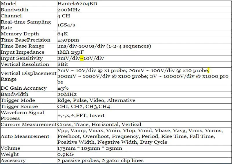 Hantek 6204BD цифровой осциллограф 4 канала 200 МГц Ручной USB, PC Osciloscopio+ 25 МГц генератор сигналов