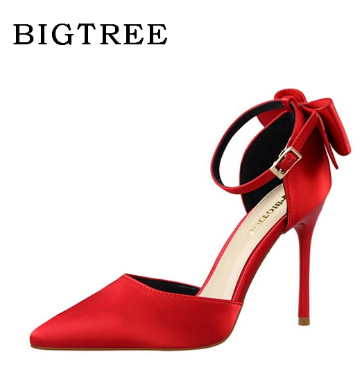 

BIGTREE Women's Shoes New Summer Sandals Shoes 2017 Superfine 10 cm Bowknot Waterproof Sexy Non-slip Buckle Strap High Heels