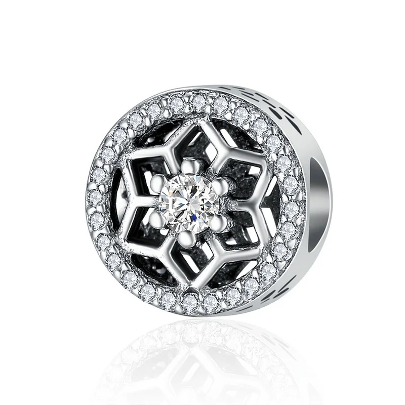 Зимний стиль, 925 пробы, серебряный, элегантный, красивый, снежинка, бисер, подвеска, подходит к оригиналу, Пандора, браслет, ювелирные изделия с бриллиантами - Цвет: SCC248