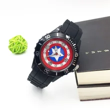 Capitão américa relógio de pulso, desenho animado relógios para crianças menino quartzo relógio de pulso preto pu pulseira esportes moda relógio de pulso estudante