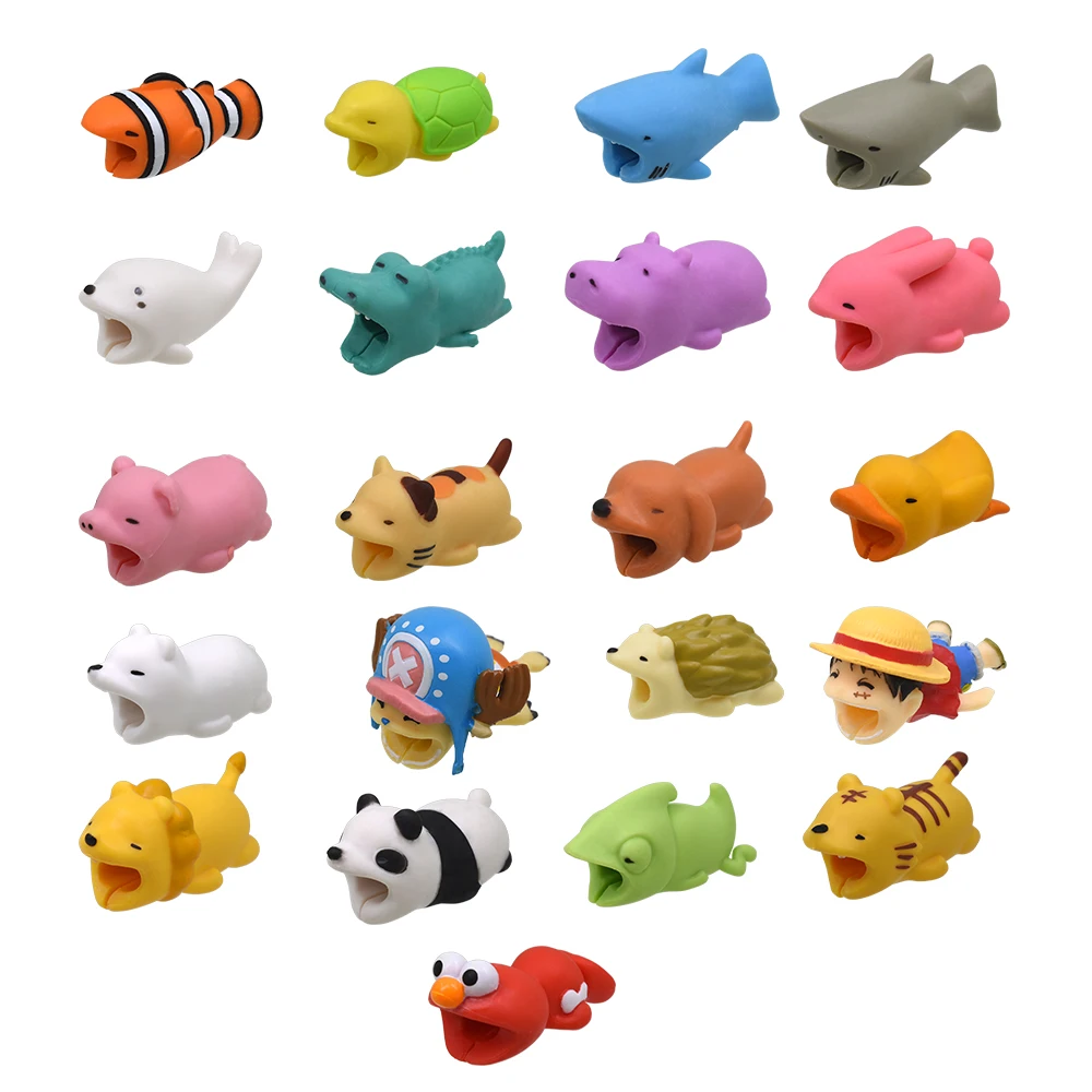 

TISHRIC 10pcs Cute Chompers Cable Bite Animal Protector Organizer Management Dog Cat Duck Rabbit Winder Phone holder For Iphone